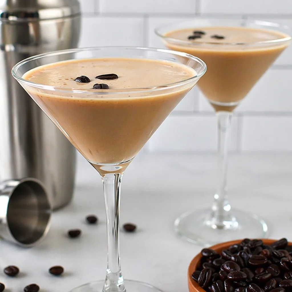 Easy Cold Brew Coffee Mocktail with Cream served in a martini glass.