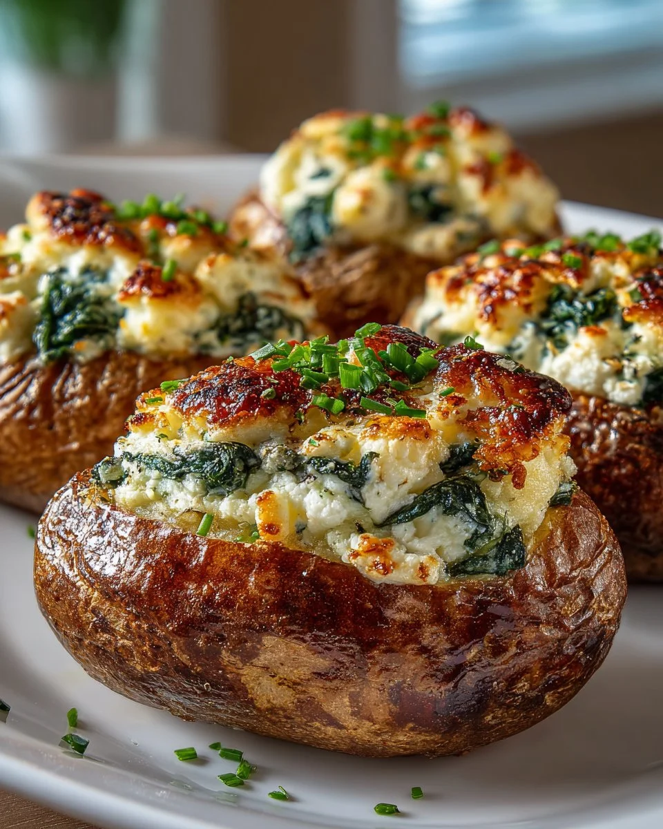 Feta and Spinach Stuffed Baked Potatoes