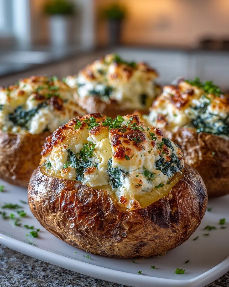 Feta and Spinach Stuffed Baked Potatoes
