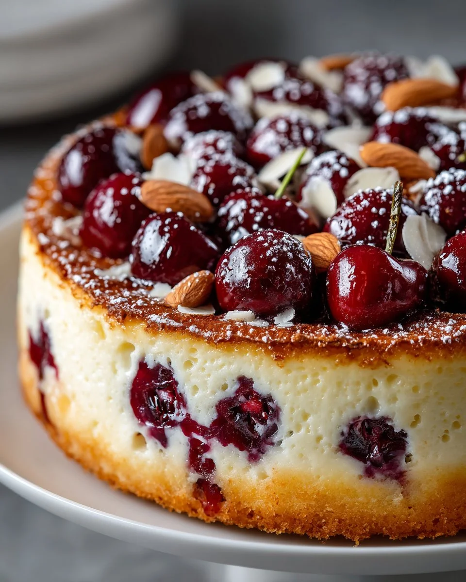 Fresh Cherry and Almond Ricotta Cake