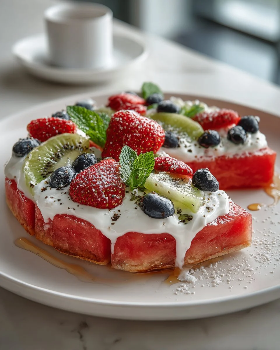 Fresh Watermelon Pizza with Sweet Yogurt