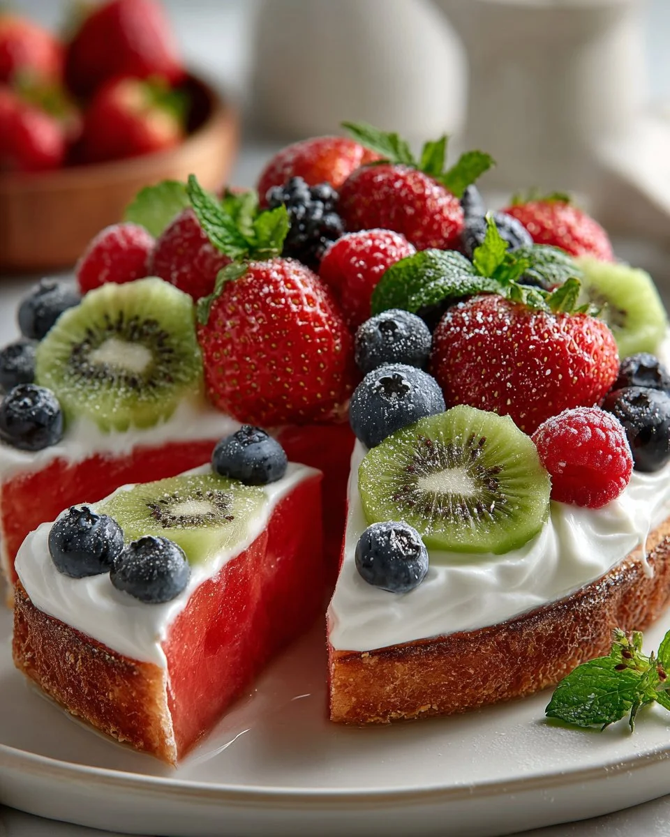 Fresh Watermelon Pizza with Sweet Yogurt