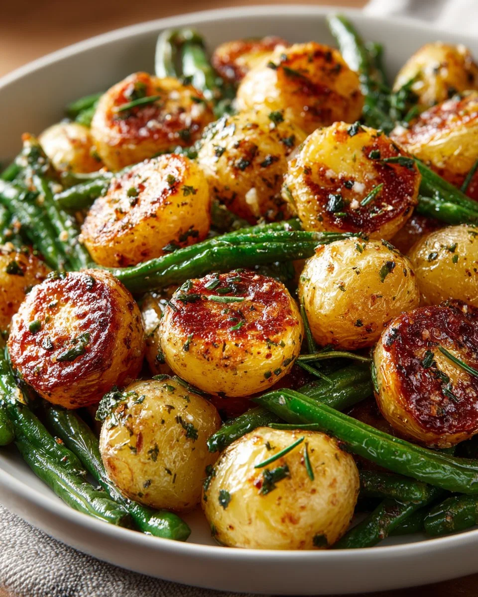Garlic Herb Roasted Potatoes and Green Beans