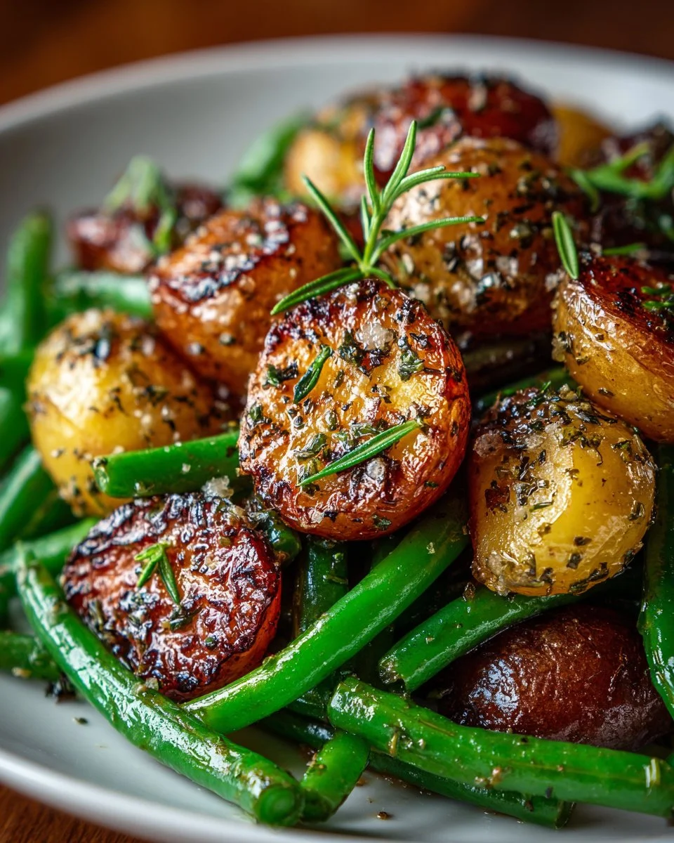Garlic Herb Roasted Potatoes and Green Beans