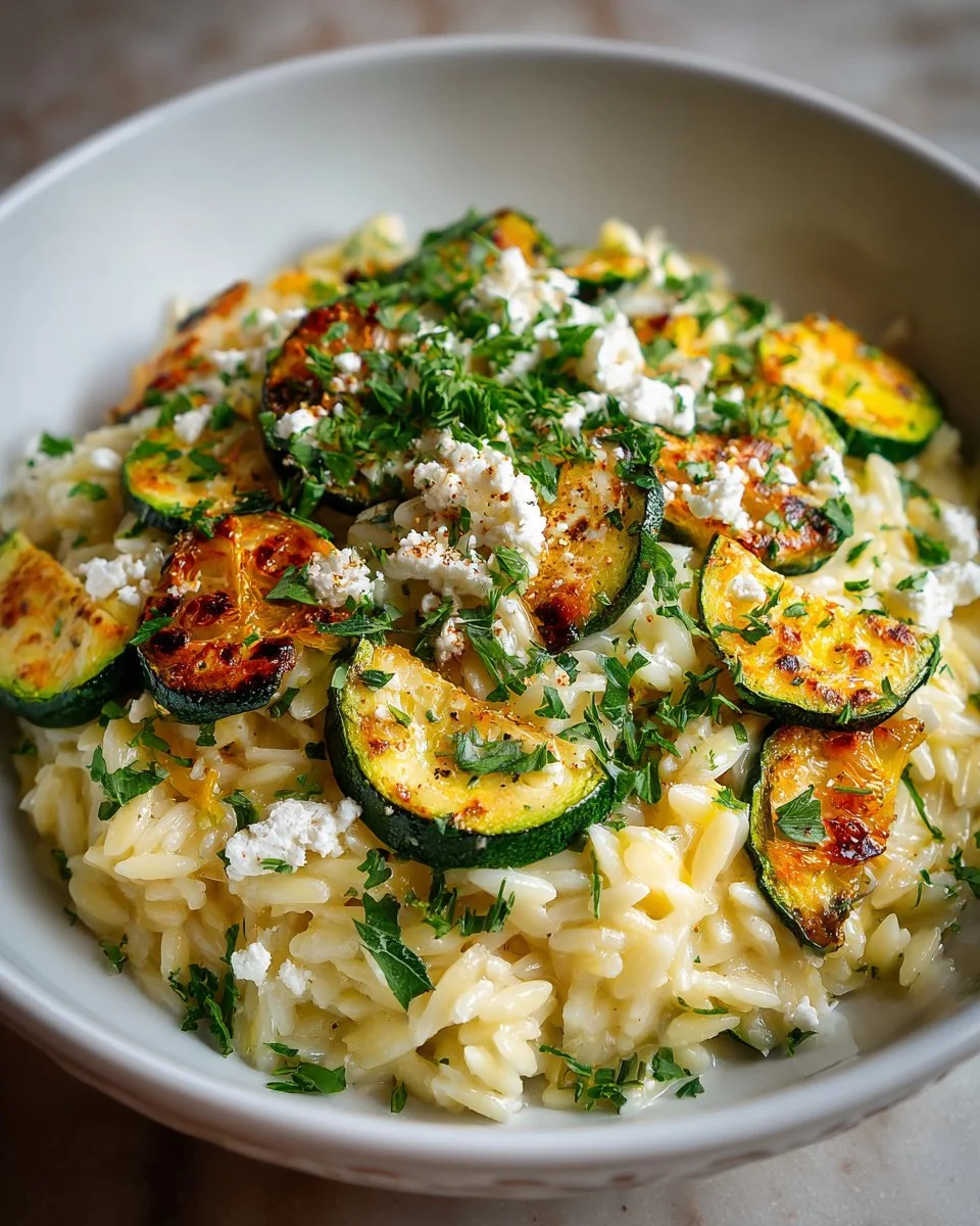 Greek Lemon Orzo with Roasted Zucchini