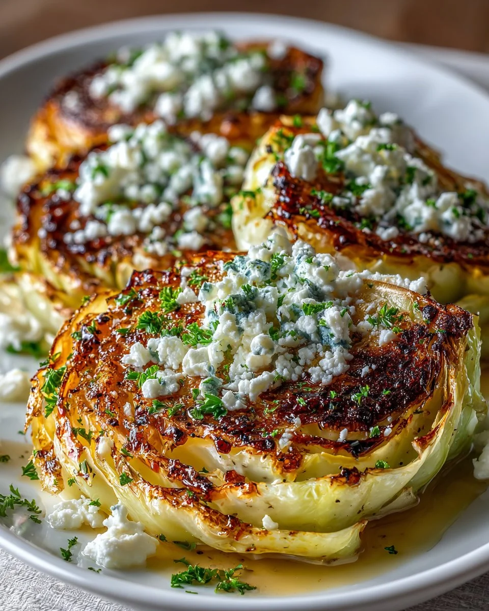 Greek Style Roasted Cabbage Steaks with Feta