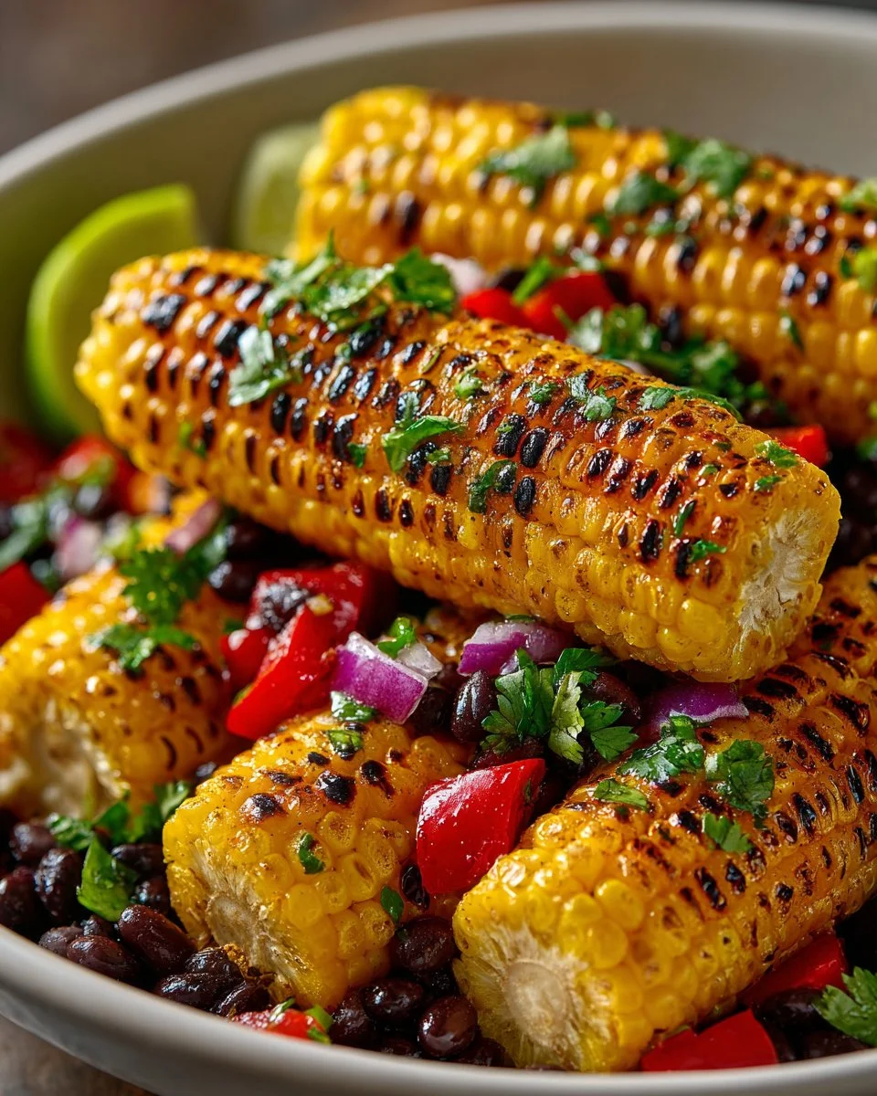 Delicious grilled corn and black bean salsa served in a bowl