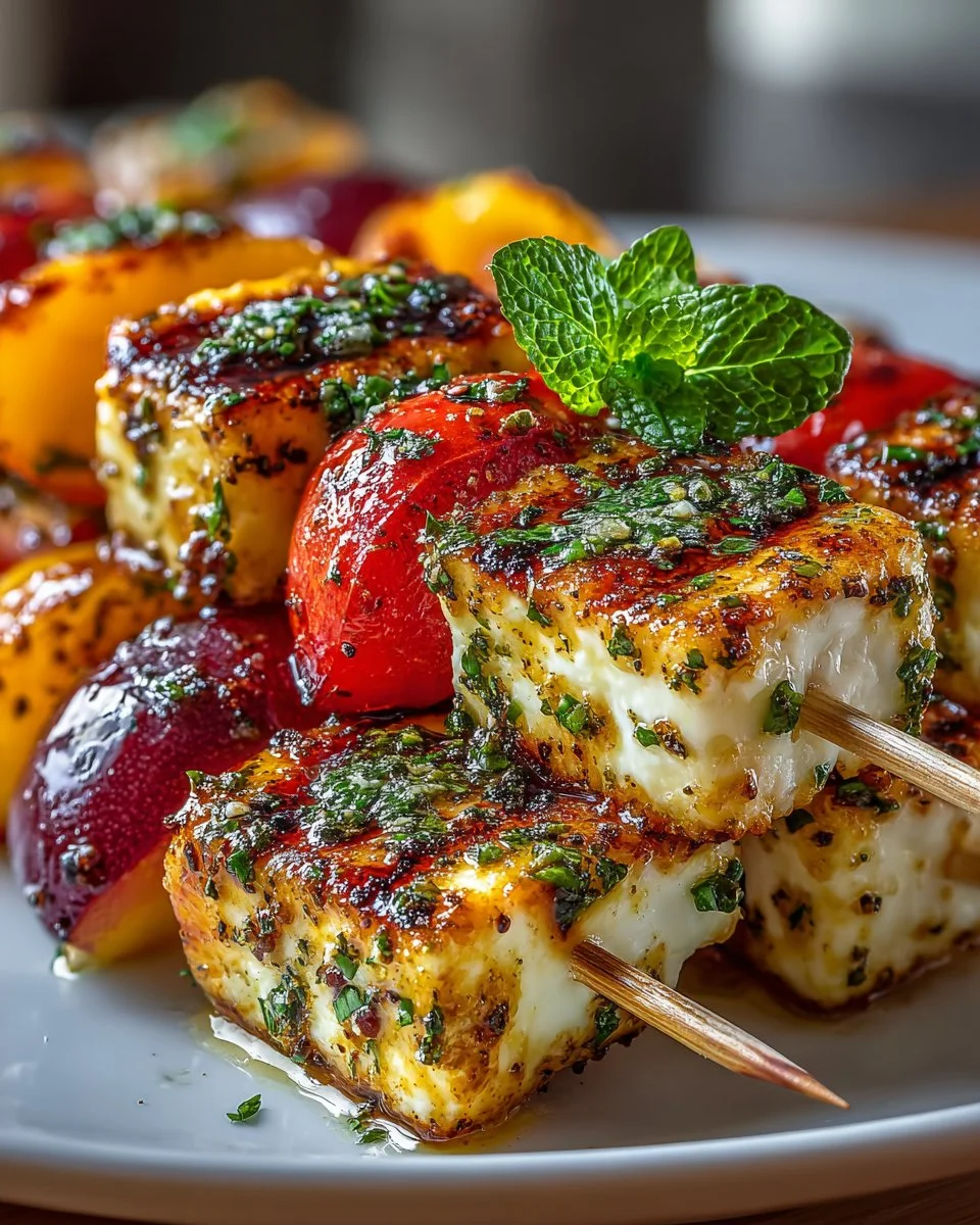 Grilled Halloumi and Peach Skewers