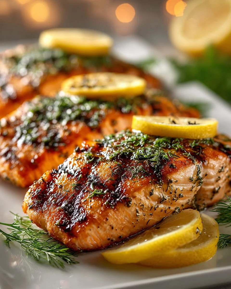 Grilled Lemon Dill Halal Salmon Fillets
