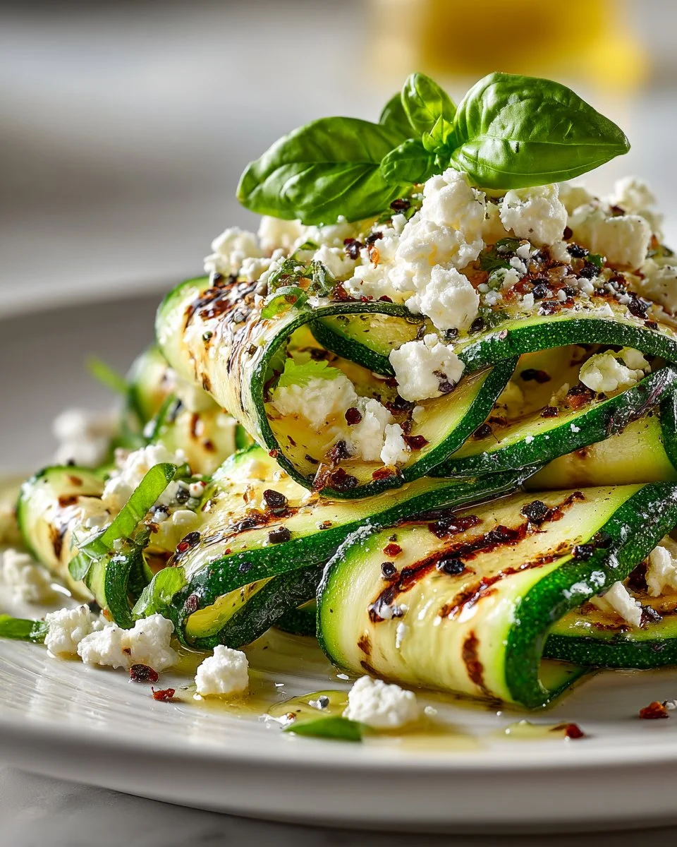 Grilled Zucchini Ribbons with Feta