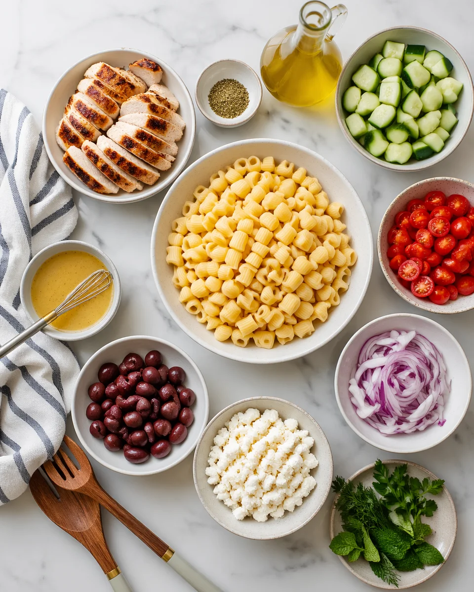 Healthy Mediterranean Chicken Pasta Salad