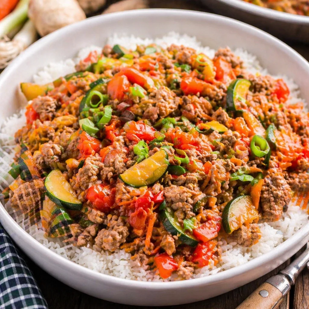 Healthy Turkey and Bell Pepper Stir Fry with colorful veggies and protein-rich turkey.