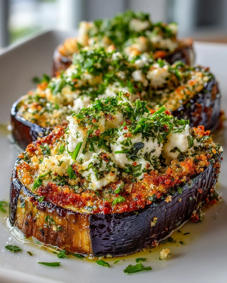 Herb Crusted Roasted Eggplant with Feta
