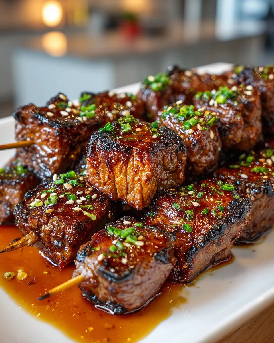 Honey Garlic Glazed Halal Beef Skewers