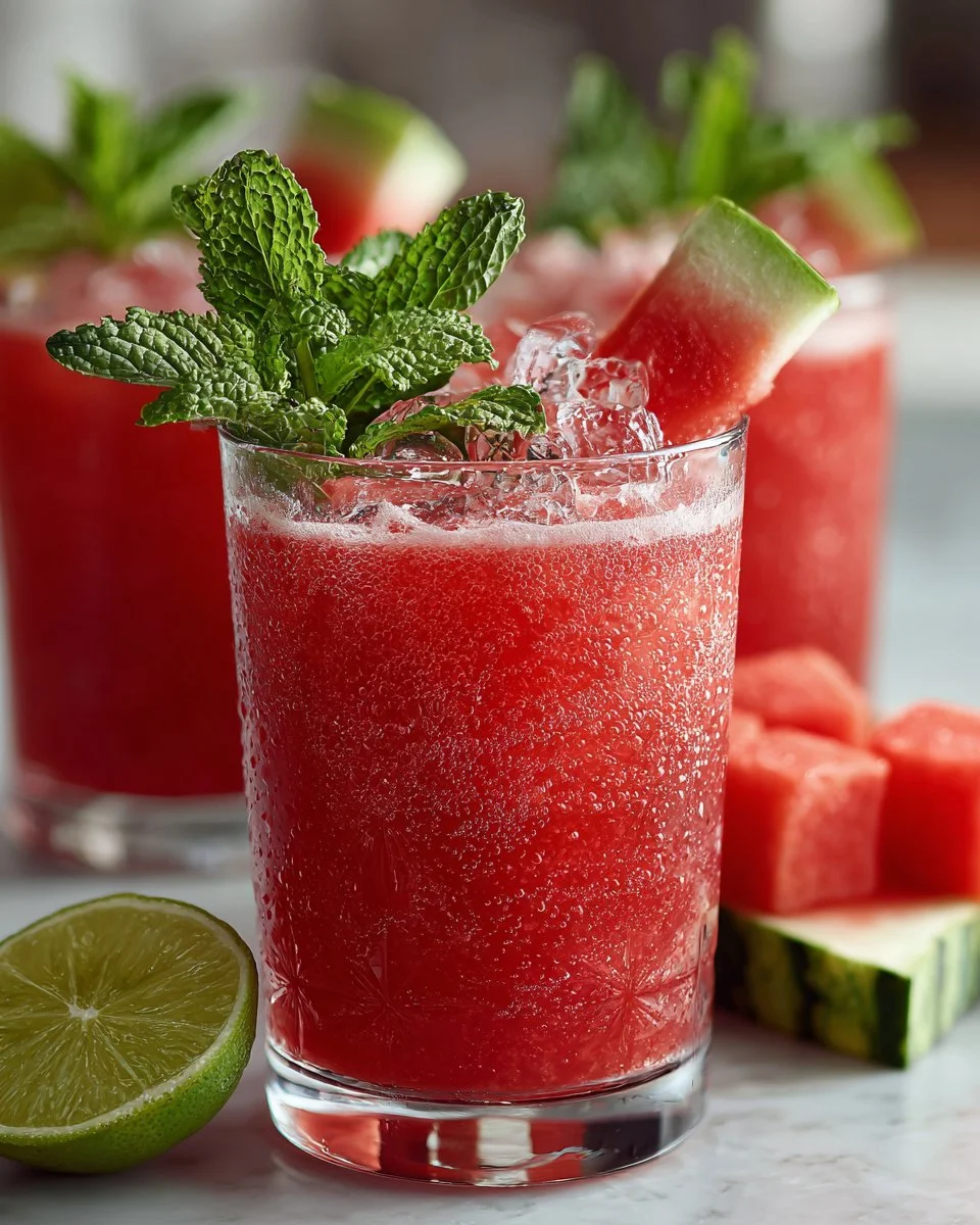 Iced Watermelon Mint Cooler in a glass with mint leaves and ice