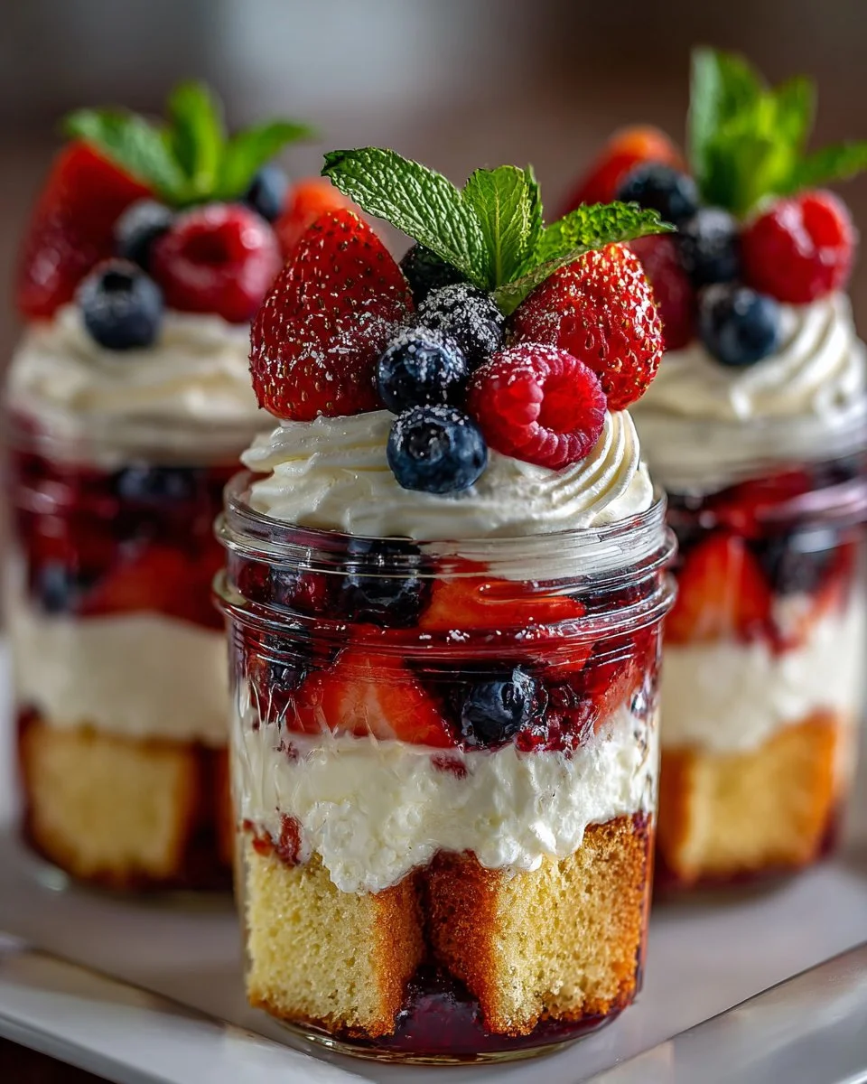 Layered Berry Trifle in Mason Jars