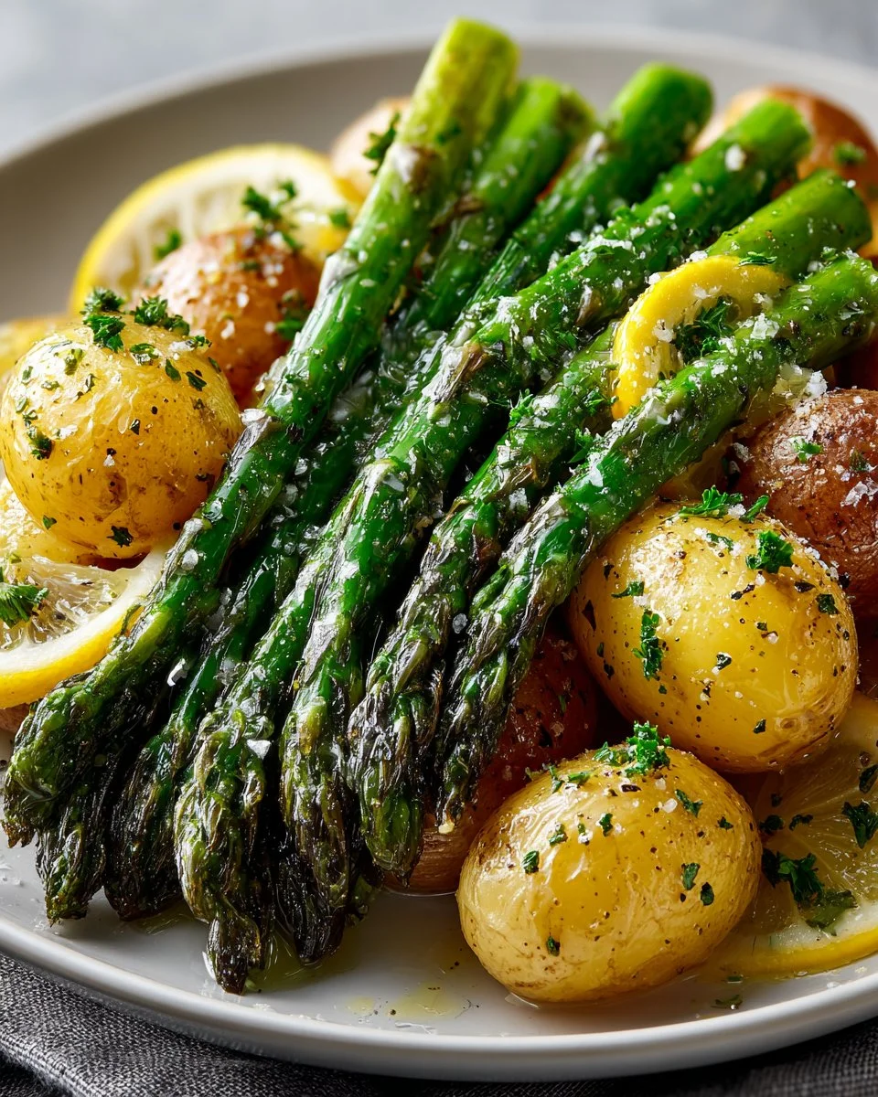 Lemon Garlic Butter Roasted Asparagus and Potatoes