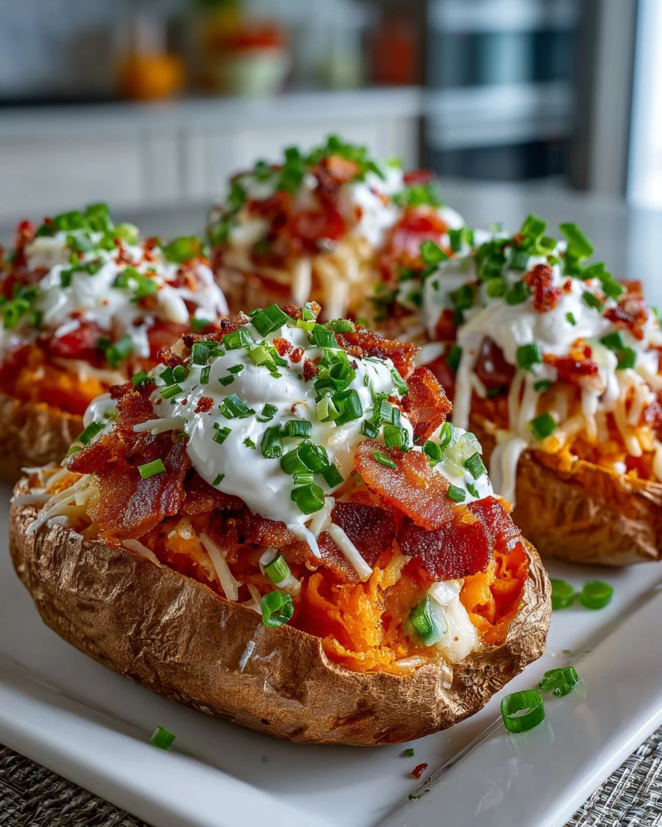Loaded Sweet Potato Skins with Turkey Bacon