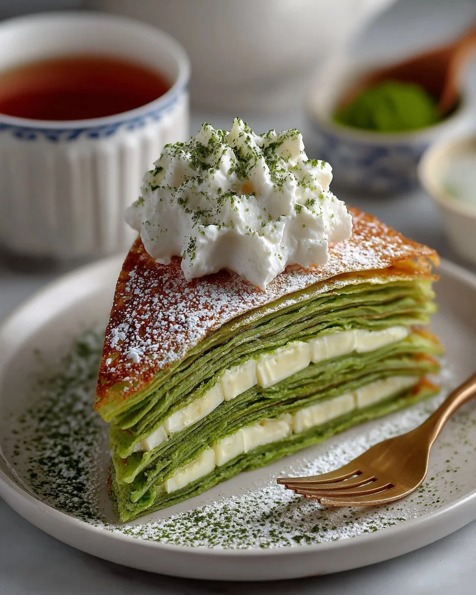 Matcha Crepe Cake with White Chocolate