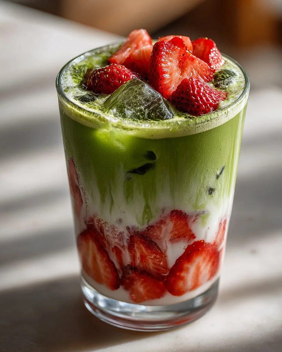 Matcha Strawberry Layered Iced Latte