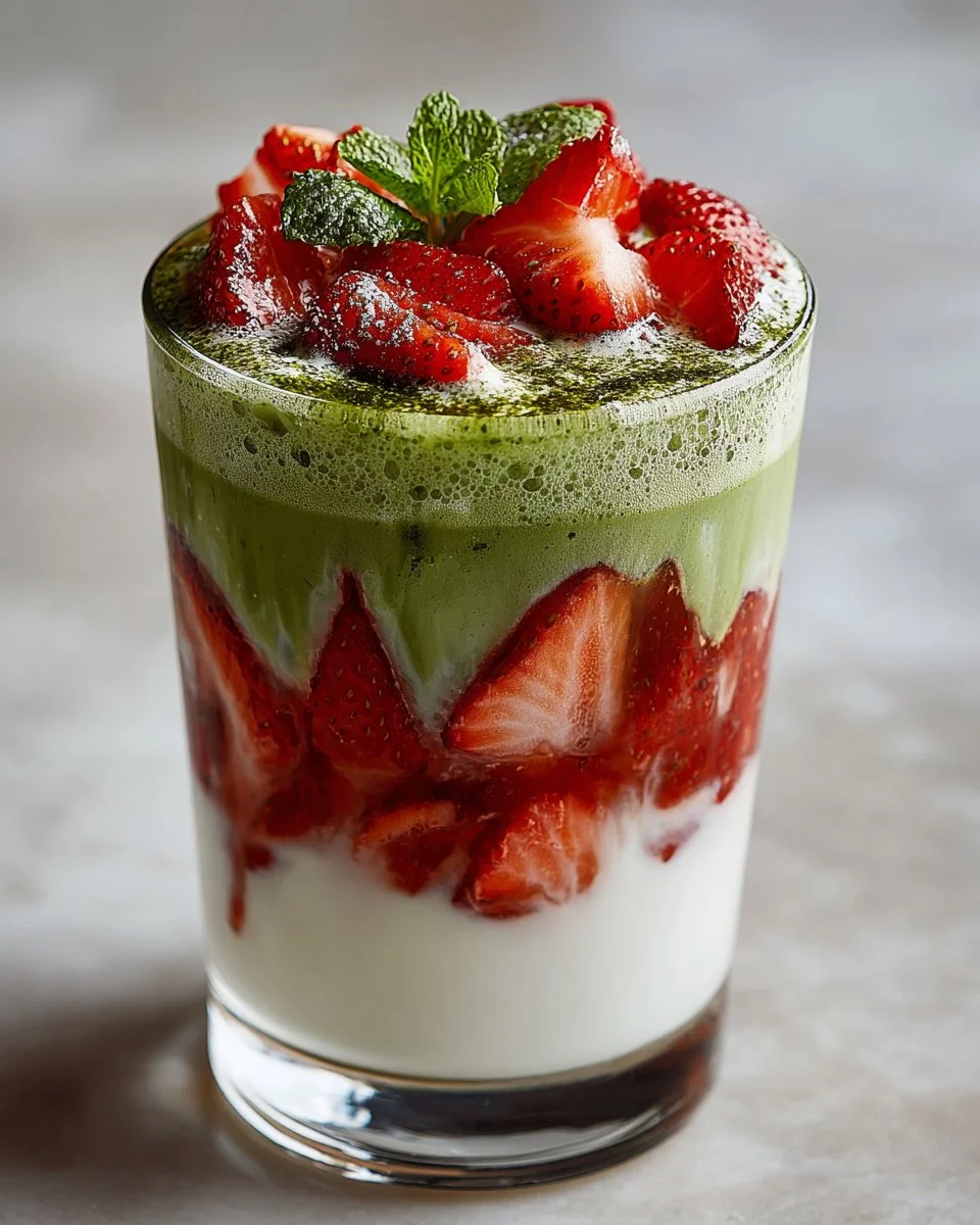 Matcha Strawberry Layered Iced Latte