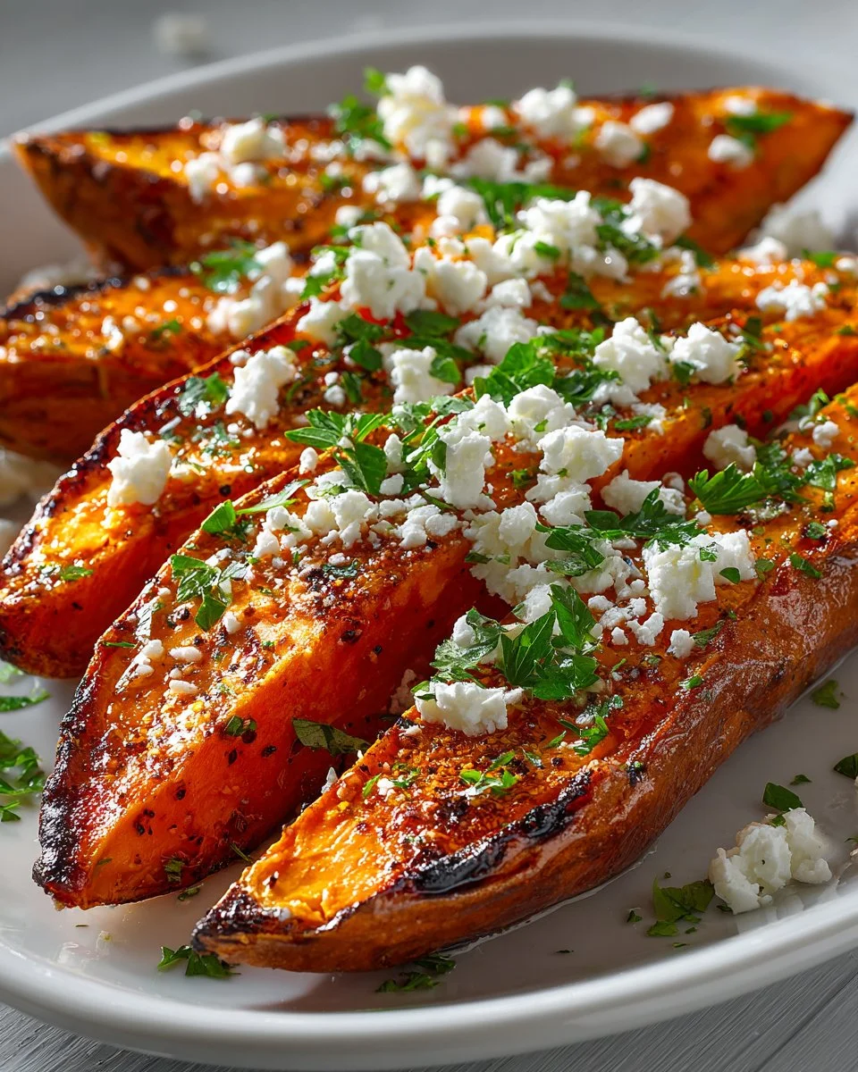 Mediterranean Sweet Potato Wedges with Feta