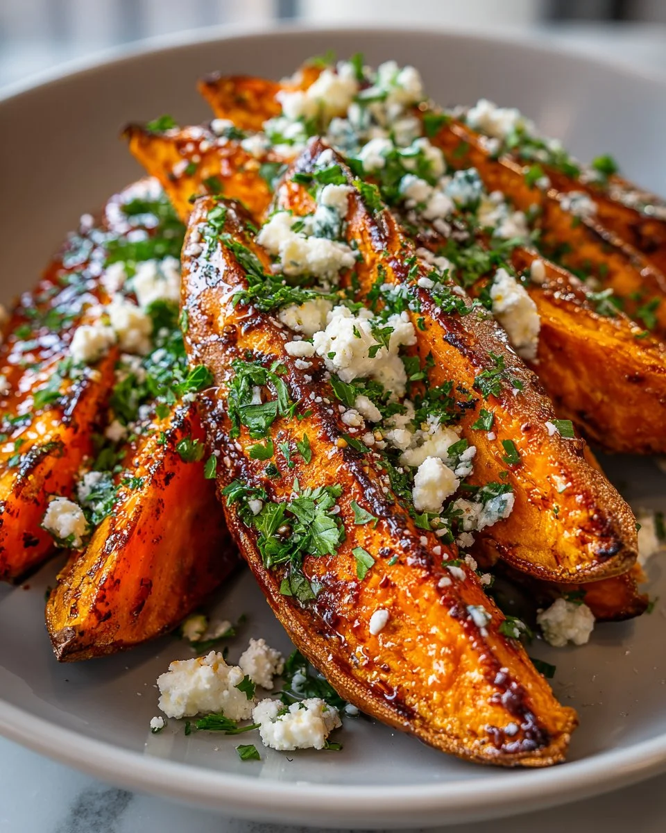 Mediterranean Sweet Potato Wedges with Feta