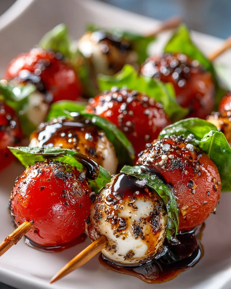 Mini Caprese Skewers with Balsamic Glaze