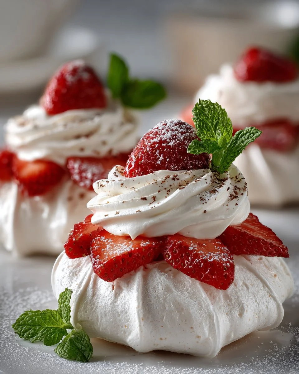 Mini Strawberry Pavlovas with Vanilla Bean Cream