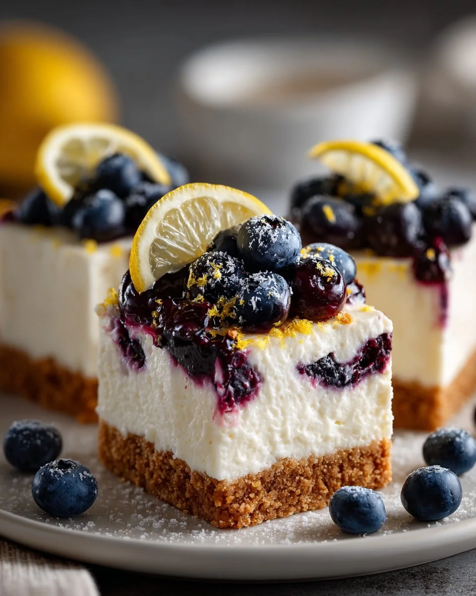 No Bake Blueberry Lemon Cheesecake Bars