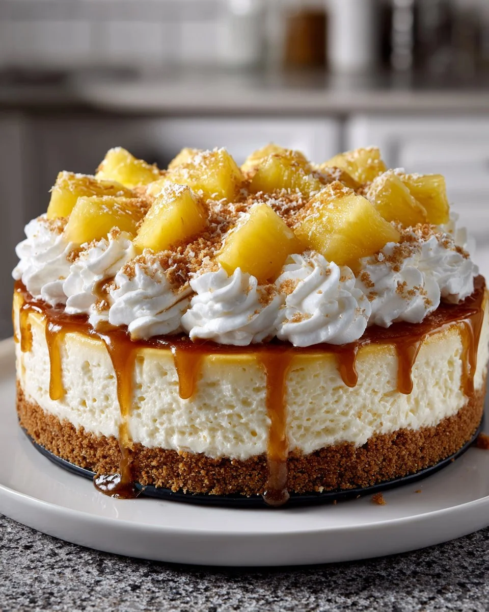 No Bake Coconut Pineapple Cheesecake