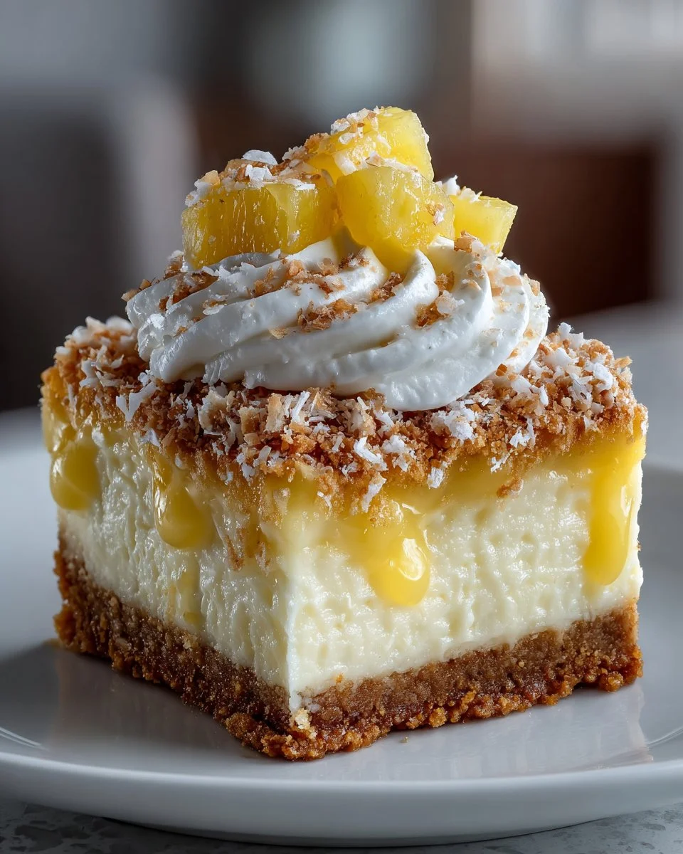 No Bake Pineapple Coconut Cheesecake Bars