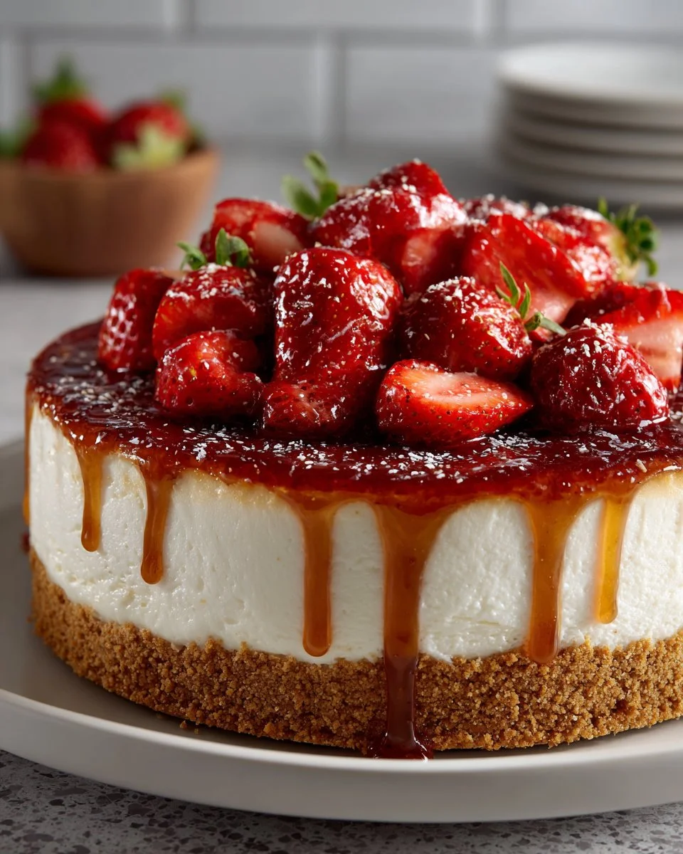 No Bake Strawberry Crunch Cheesecake