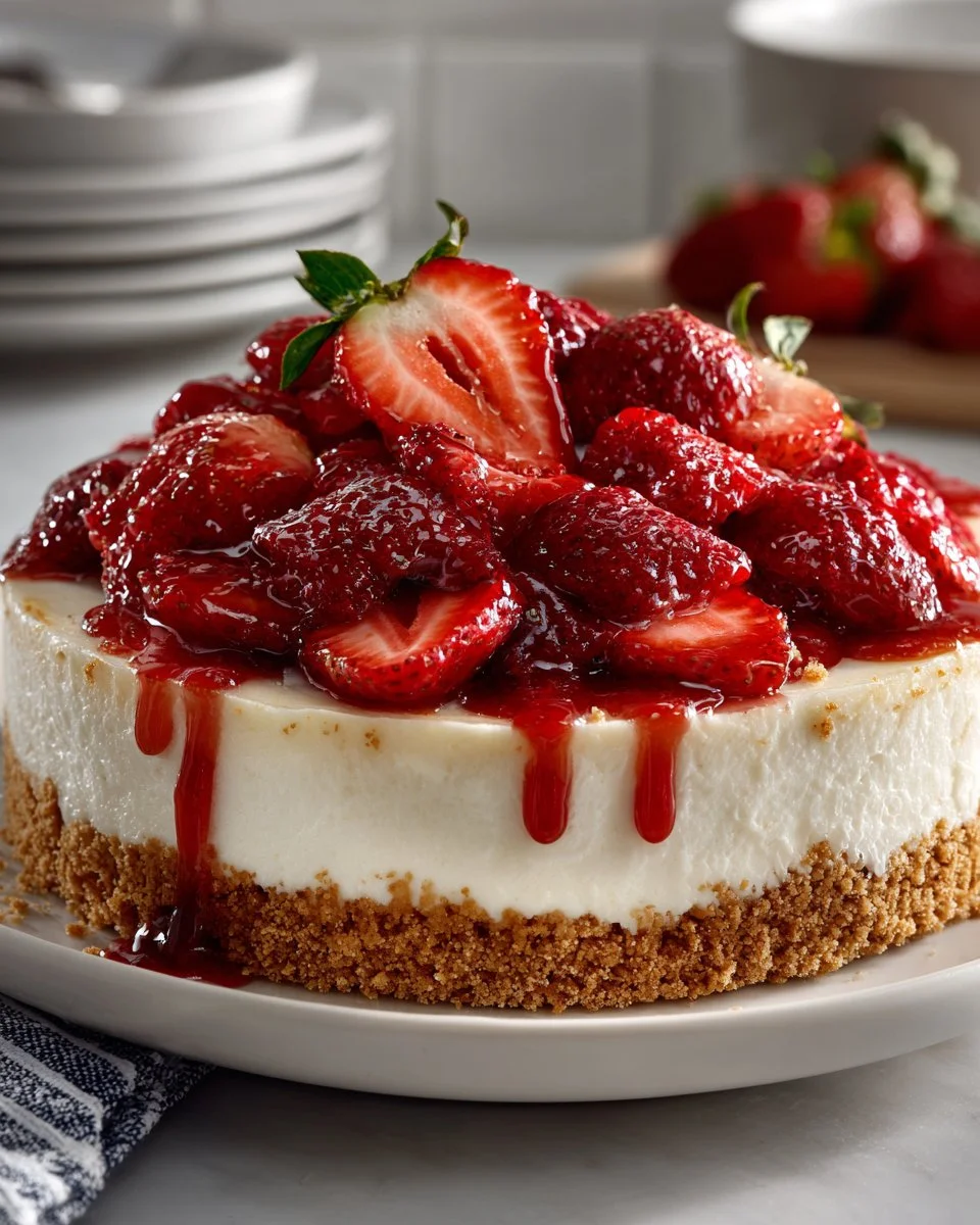 No Bake Strawberry Crunch Cheesecake