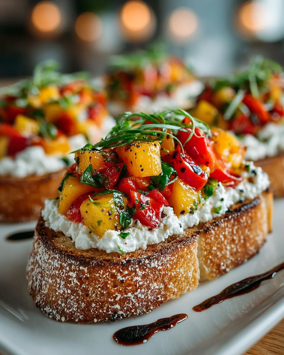 Peach and Basil Bruschetta