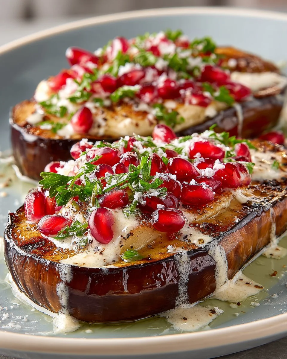 Roasted Eggplant with Tahini and Pomegranate