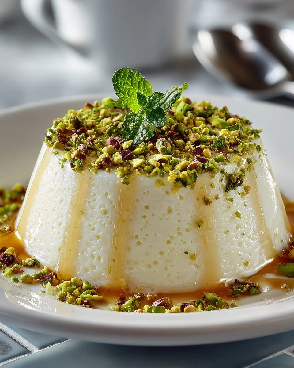 Rose Water and Pistachio Panna Cotta
