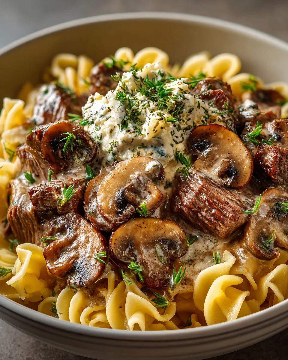 Slow Cooked Beef and Mushroom Stroganoff