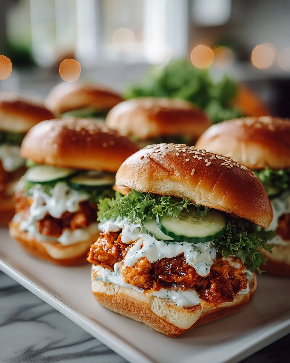 Spicy Buffalo Chicken Sliders served on a platter