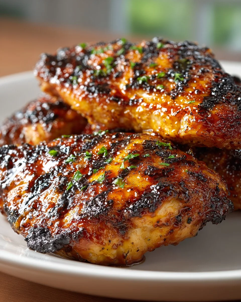 A delicious plate of Spicy Maple Glazed Grilled Chicken with vibrant garnishes.