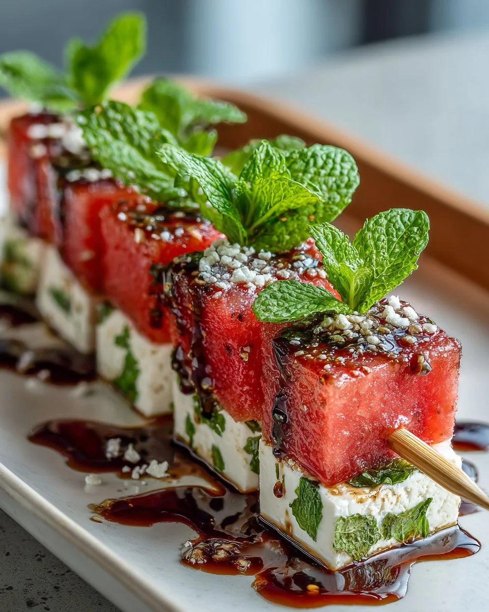 Watermelon Feta Mint Skewers