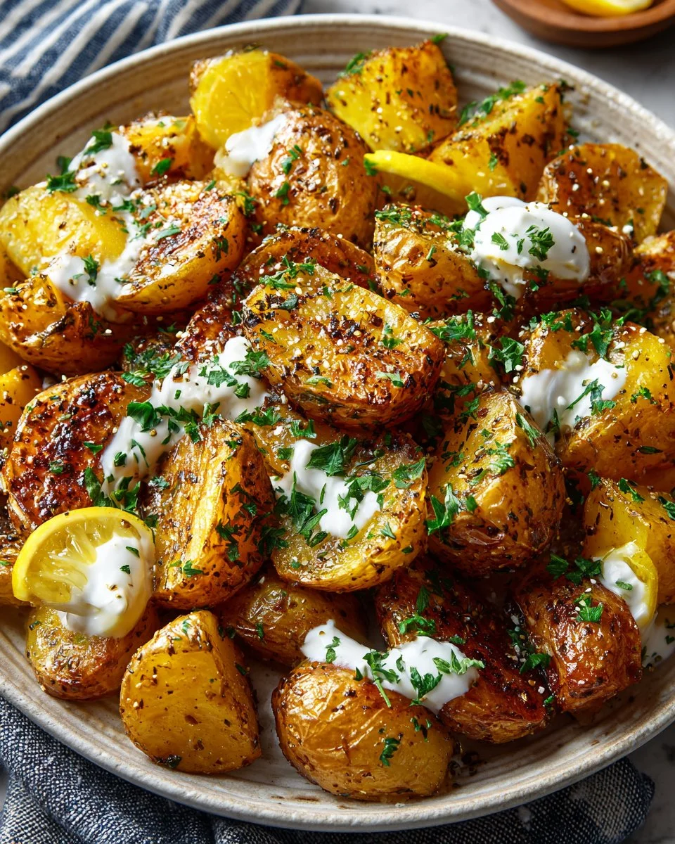 Zaatar Roasted Potatoes with Lemon Yogurt Sauce
