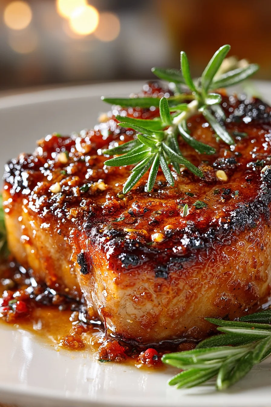 Delicious brown sugar marinated pork chop ready to be grilled or baked.