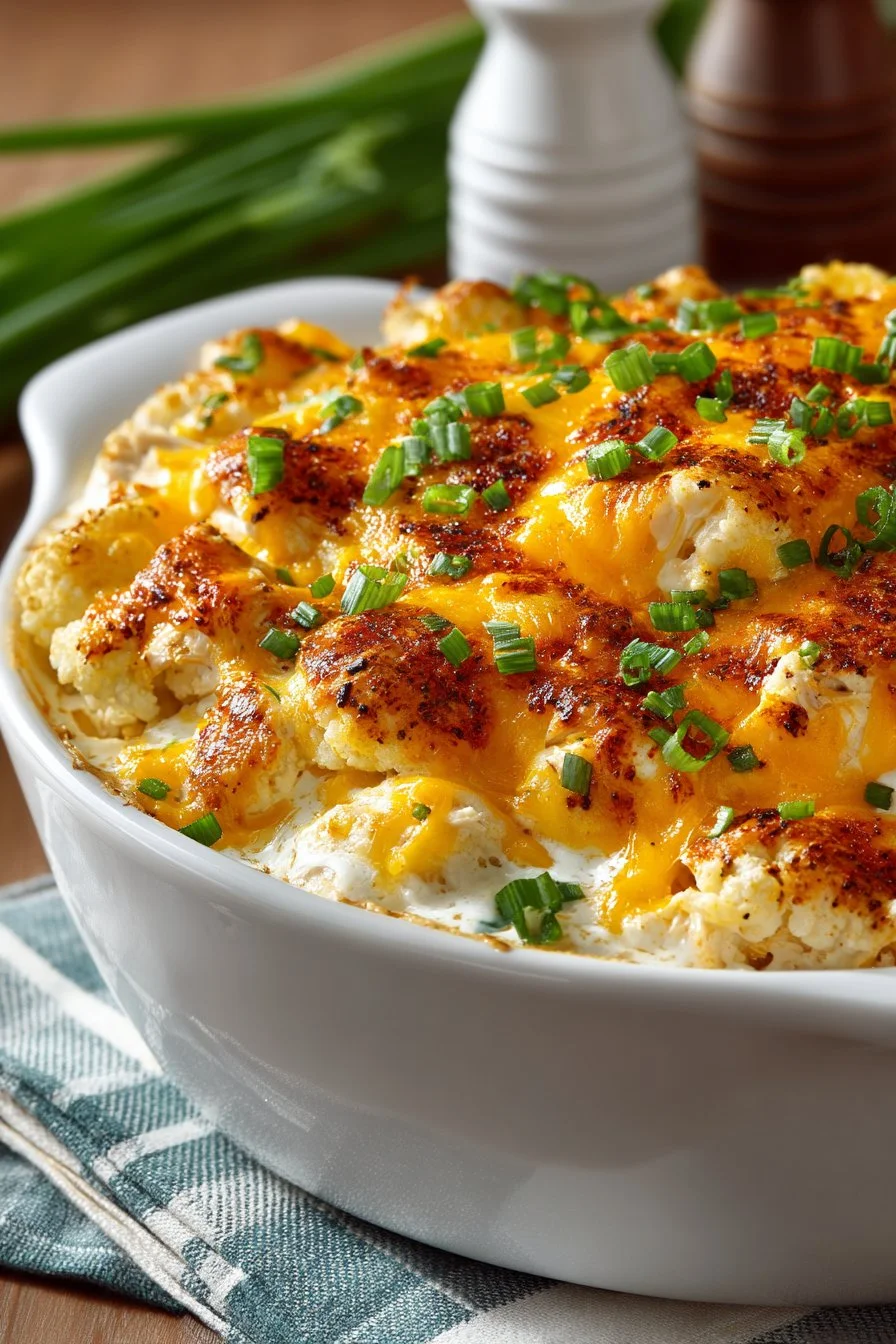 Creamy low carb chicken casserole recipe with vegetables and cheese