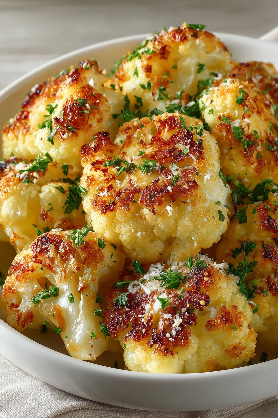 Healthy Garlic Parmesan Roasted Cauliflower