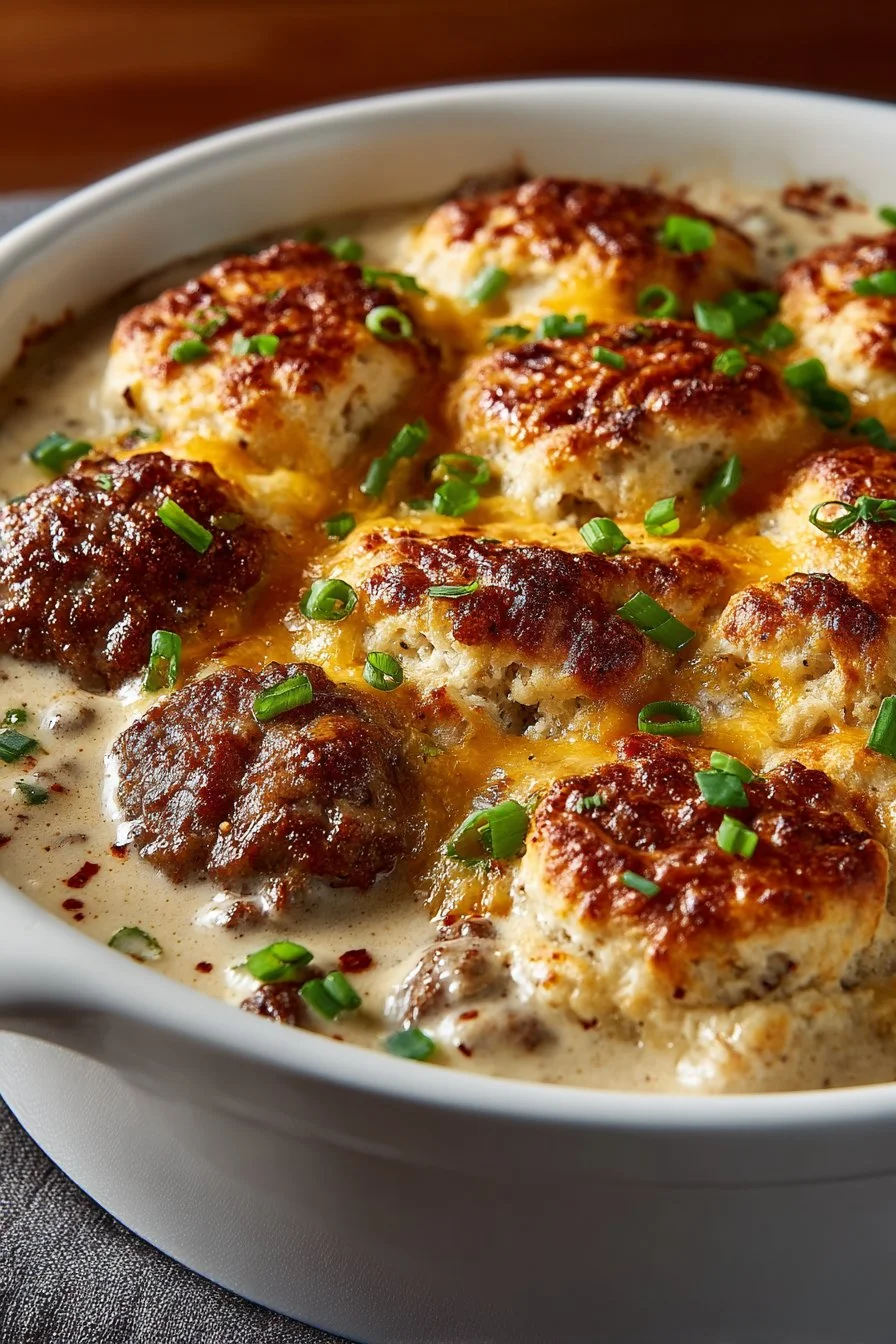 Homestyle Sausage Gravy and Biscuits Casserole