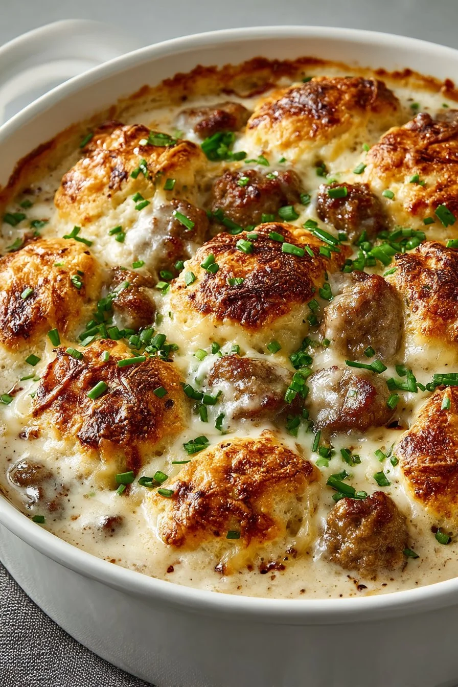Homestyle Sausage Gravy and Biscuits Casserole