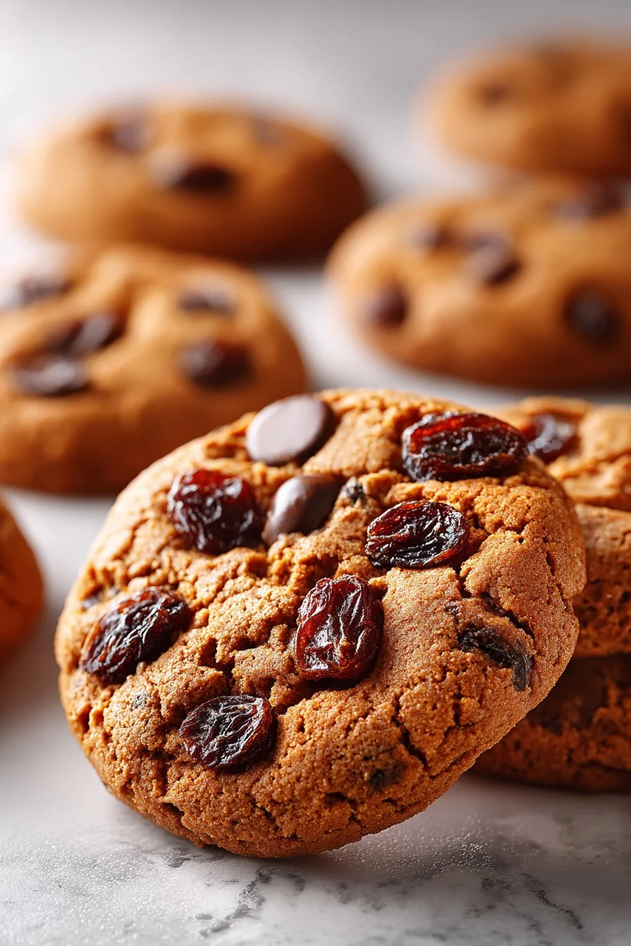 Old fashioned raisin filled cookies on a rustic plate