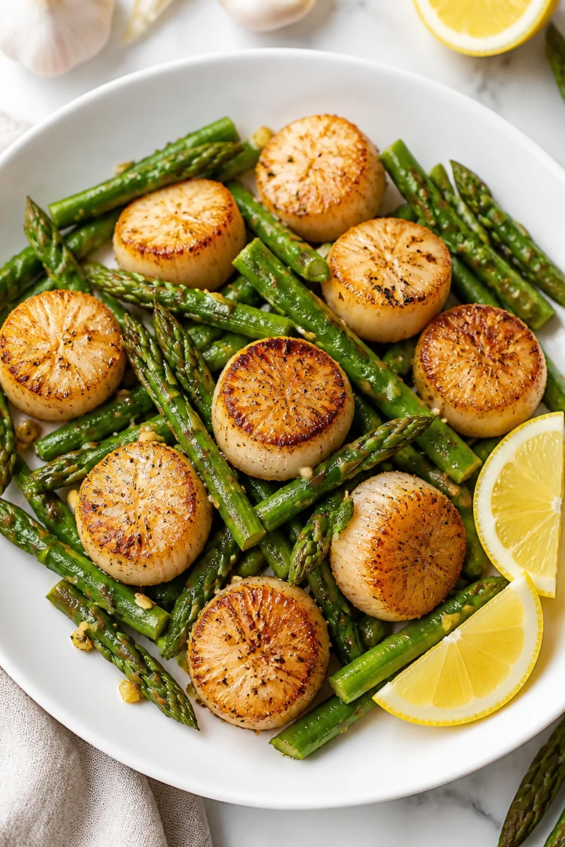 15 Minute Pan Seared Scallop And Asparagus