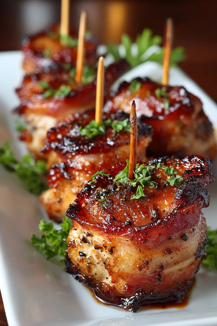 Bacon Wrapped BBQ Chicken Appetizer Bites